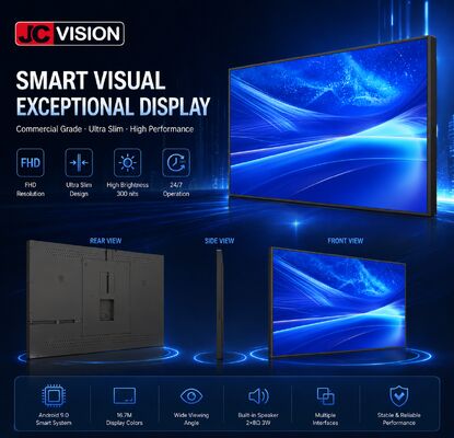 JCVision Display de señalización digital de 32 pulgadas para interiores con retroiluminación E-LED, amplio ángulo de visión, caja de luz de montaje en la pared para minoristas y hosteleros (HD-352C)