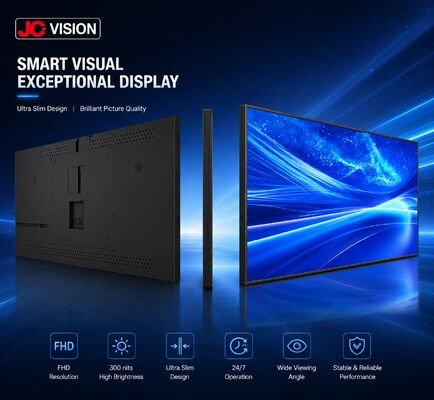JCVision Pantalla de señalización digital para interiores de 43 pulgadas: retroiluminación E-LED, amplio ángulo de visión, caja de luz de montaje en pared para comercio minorista y hotelería (HD-352C)