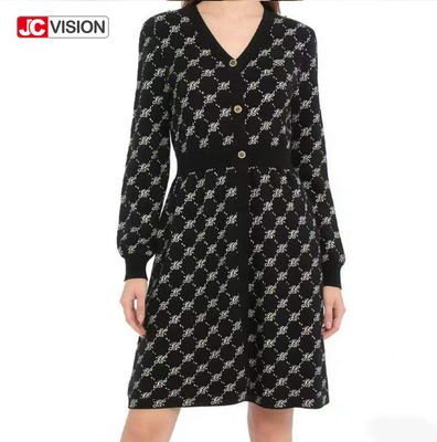 JCVISION Otoño e Invierno Vestido de punto con cuello en V para mujer Estilo viajero