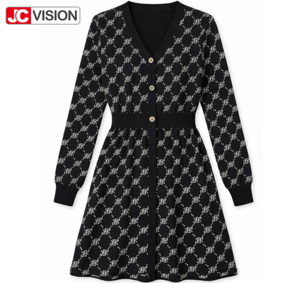 JCVISION Otoño e Invierno Vestido de punto con cuello en V para mujer Estilo viajero