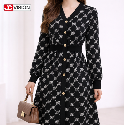 JCVISION Otoño e Invierno Vestido de punto con cuello en V para mujer Estilo viajero